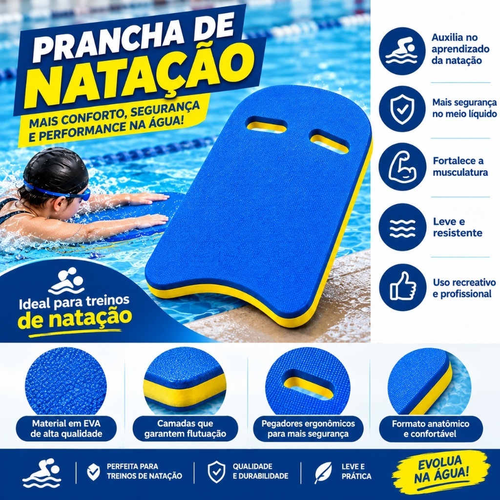 Prancha Natação Hidroginástica Flutuação EVA Treino Piscina Justgofit