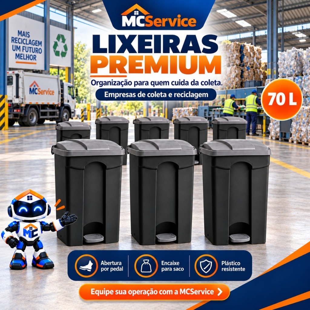 Lixeira Grande Com Pedal 50L e 70L Plastico Reforçado Cozinha Banheiro Escritório