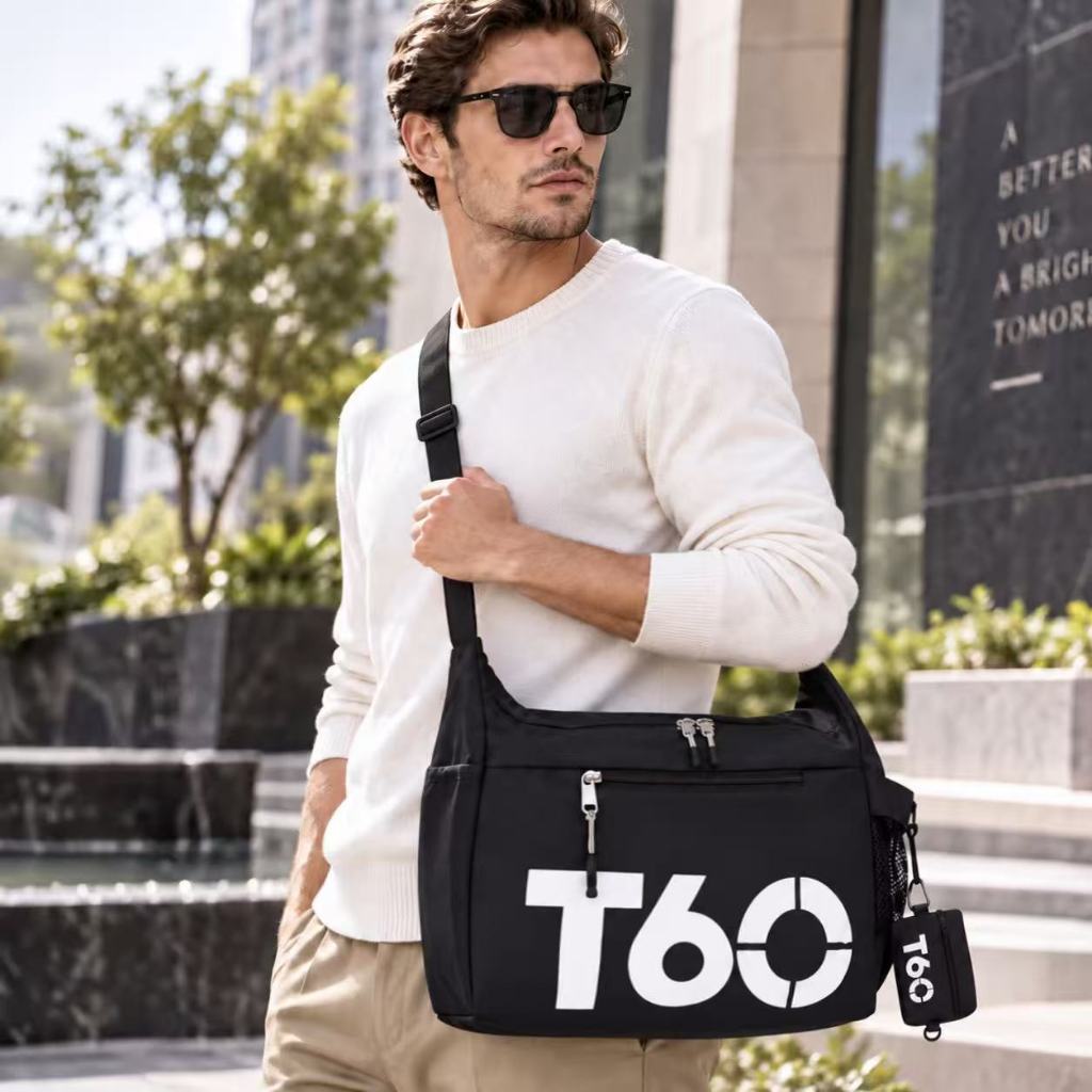 Bolsa de Ombro Com Bolsinha Marca T60 Original De Lona Grande para Lazer Mochila Bolsas Feminina Masculino