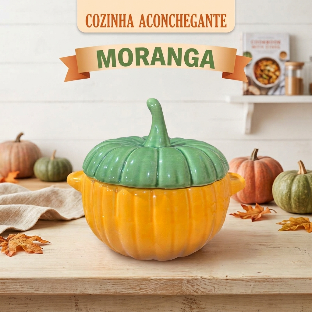 Moranga Grande com tampa cerâmica pintada a mão 2l Abobora Sopeira Caldos Mantimento Caçarola