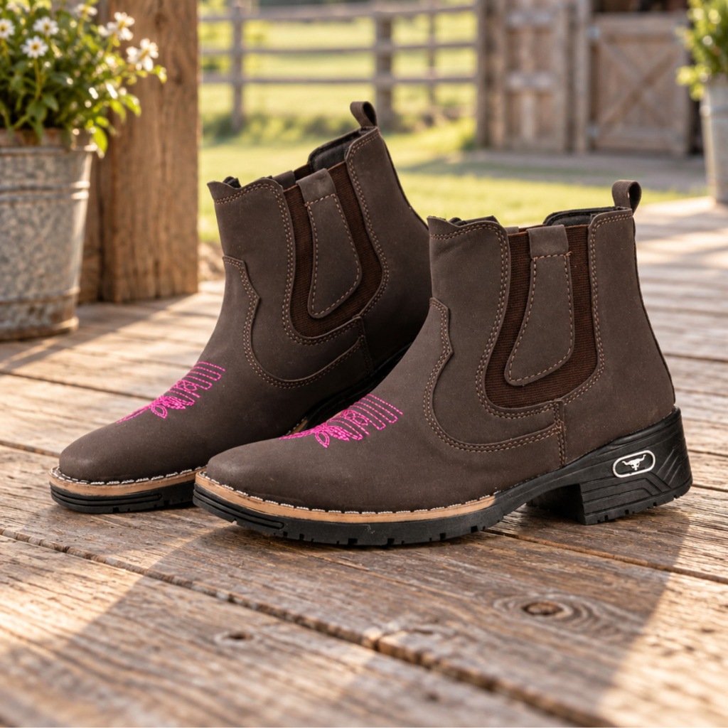 Bota Botina Texana Country Feminina Bordada Rodeio Boiadeira Na moda Estilosa Bruta Confortável
