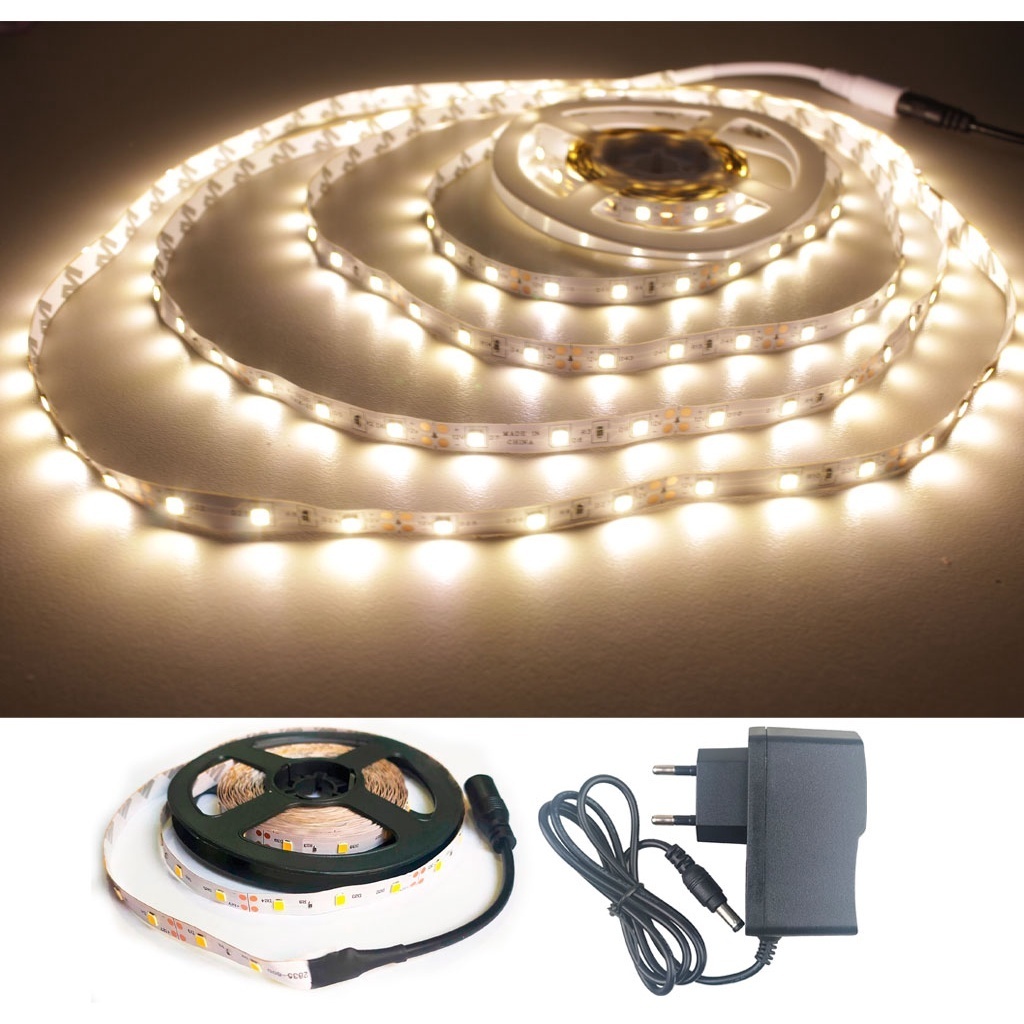 Fita LED Branco Quente 3K 3m 3 metros 12V 60leds/m IP20 + Fonte