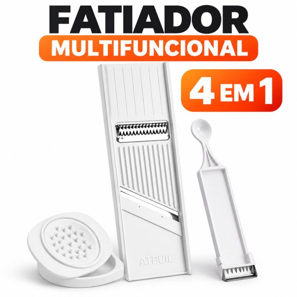 Ralador Mandoline Fatiador de Legumes 4 em 1 Cortador Descascador Boleador Aço Inox