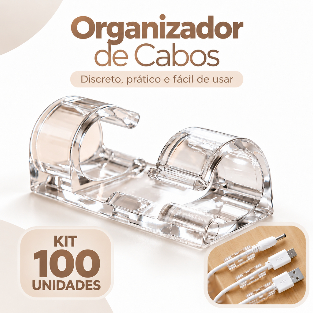 Kit Clips Fixador Organizador de Fios e Cabos Autoadesivo Para Mesas