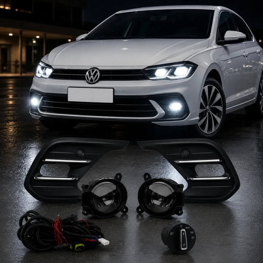 Kit Farol De Milha Led Novo Polo A Partir 2023 Friso Cromado