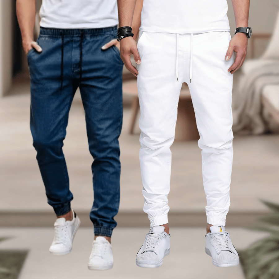 Kit 2 ou 1 Peça Calça Jogger Masculina Sarja, Cós Elástico Cordão, Punho Tornozelo, Casual Urbano, Várias Cores — imagem 2 de 2