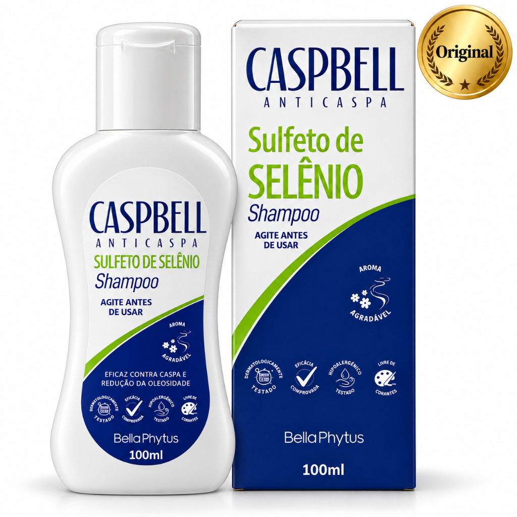 Caspbell Shampoo Selênio 100ml Anticaspa Dermatite Coceira Cabelo Oleoso Limpeza Caspa Descamação