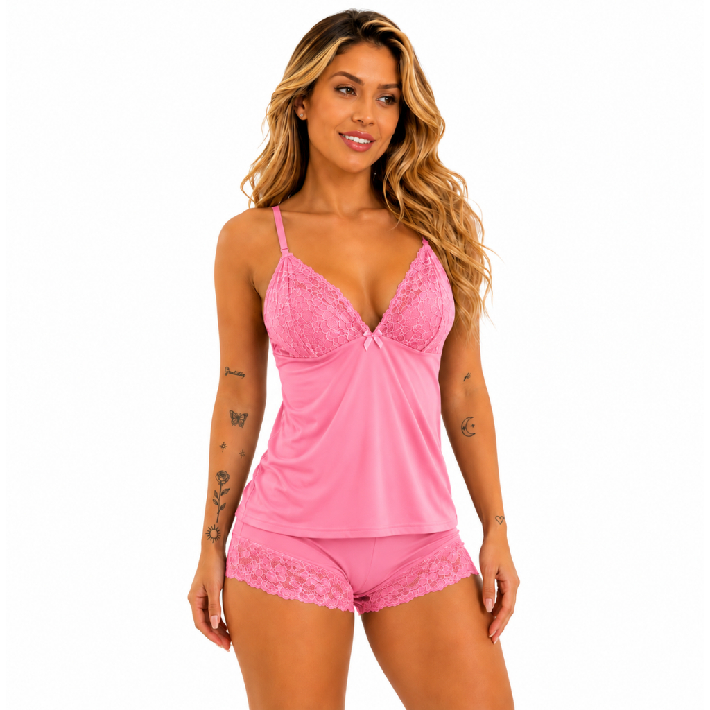 Pijama Baby Doll Sexy de Renda Roupa de Dormir Short Doll Sensual