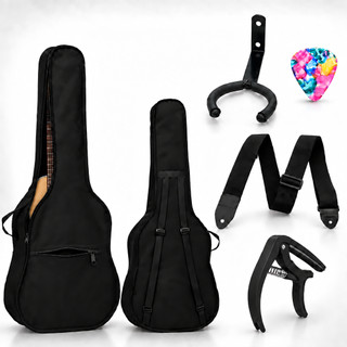 Kit Capa Para Violão Folk Clássico Duas Alças + Capotraste + Correia + Suporte Para Violão + Palheta