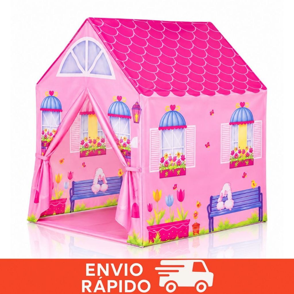 Barraca Infantil Minha Casinha Rosa Tenda Cabana Toca para Menina Brinquedo Faz de Conta Fácil de Montar