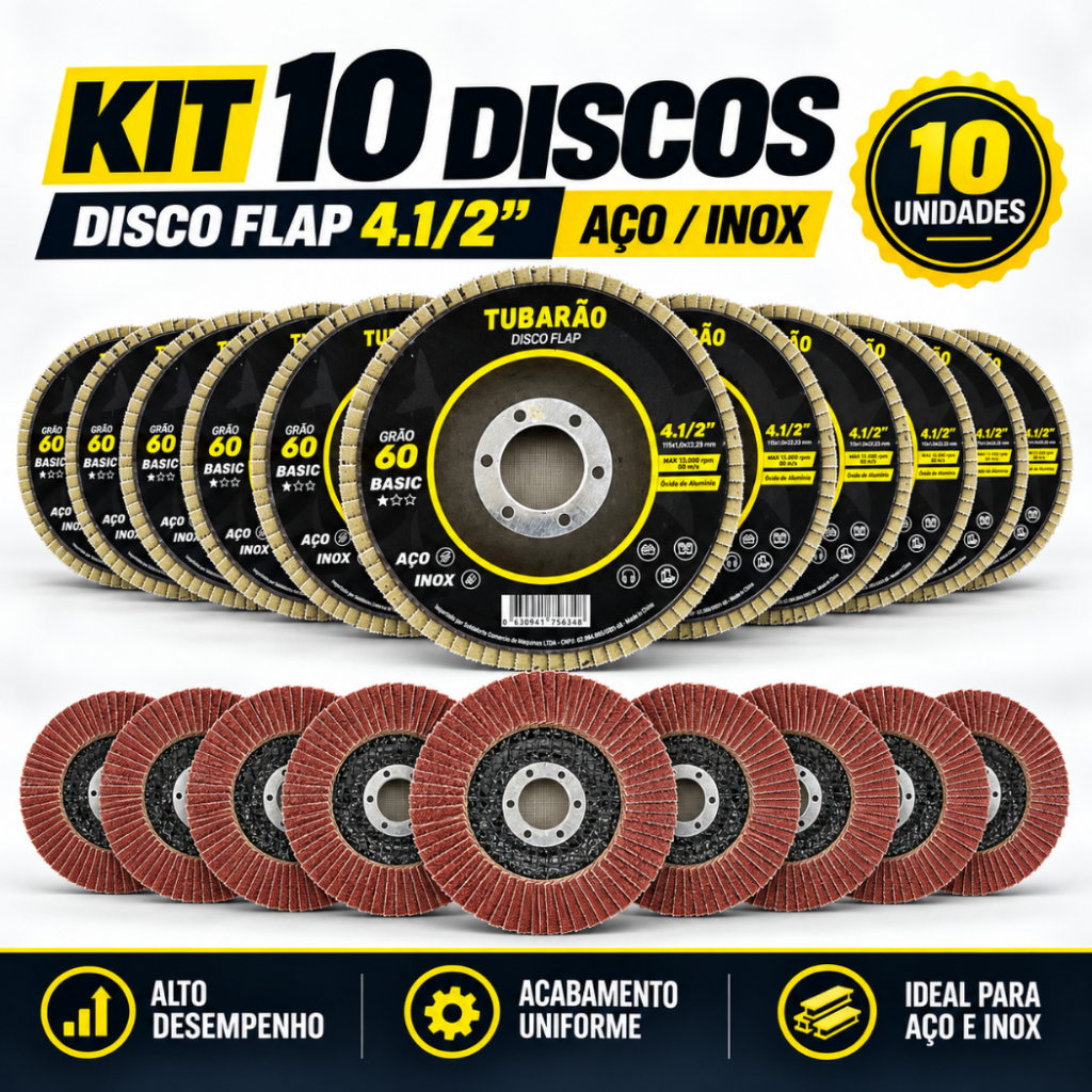10 Disco Flap 4.1/2" Grão 60 G60 - Tubarão