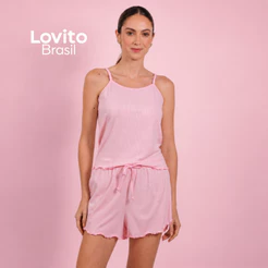 Lovito Conjunto Pijama Curto Malha Canelada PJB22372267