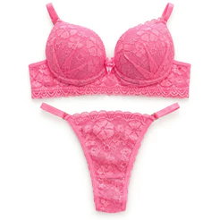 Conjunto Lingerie Rendada Feminina Calcinha String Sutiã Com Bojo Aro Regulagem