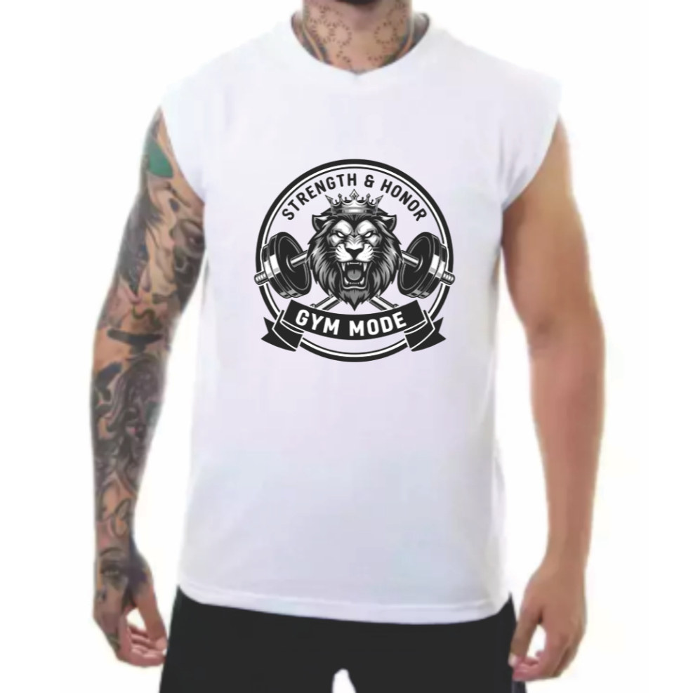 Regata Machão Camisa Masculina Cavada Academia Treino Leão Streetwear Algodão Musculação Fitness Confortável