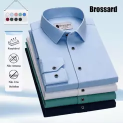 Camisa Social Masculina Brossard Manga Longa Respirável Não Amassa Confortável Para Culto na Igreja