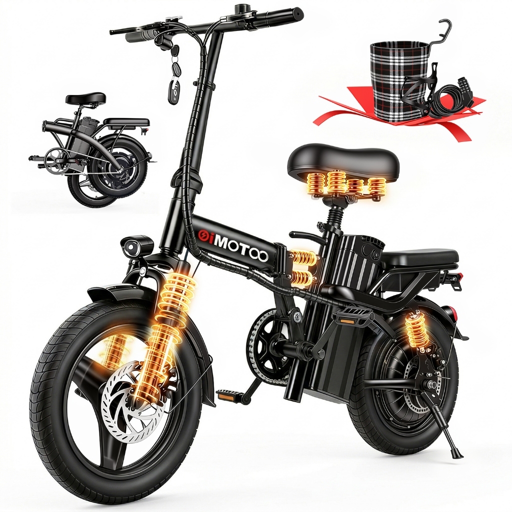 Bicicleta Elétrica Dobrável 14 Polegadas (A9) 600W, Bateria 48V 15Ah, 11 Níveis de Amortecimento e Freios a Disco Duplos