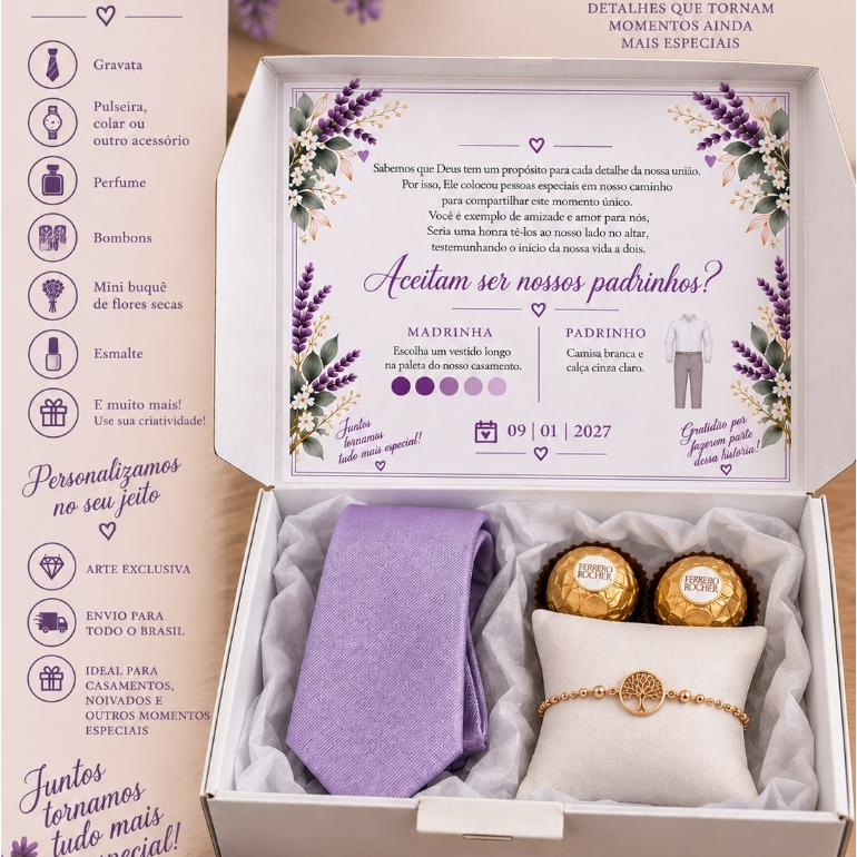 Caixa Convite para Padrinhos de Casamento Personalizada com Laço ($15,50 cada) — imagem 2 de 2