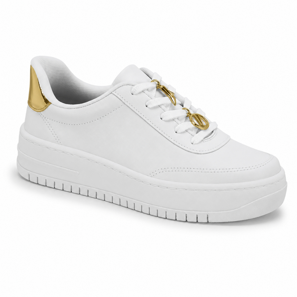 Tênis Feminino Vizzano Flat Form Pins Removíveis Detalhe Metalizado Dourado Casual