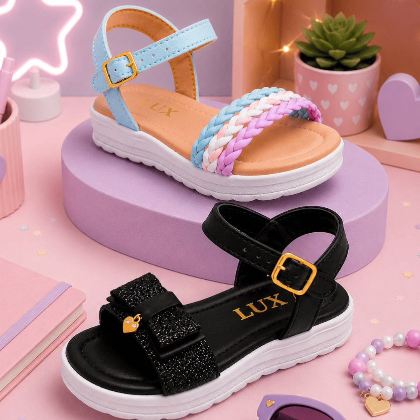Kit 02 Pares de Sandália Rasteira Infantil Menina Laço Brilho Strass Confortável Leve Macia 21 ao 36