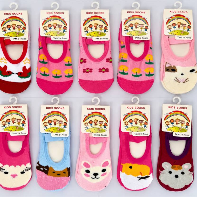 Kit 06 e 03 Pares Meia Sapatilha Infantil Antiderrapante Menina Cores Sortidas