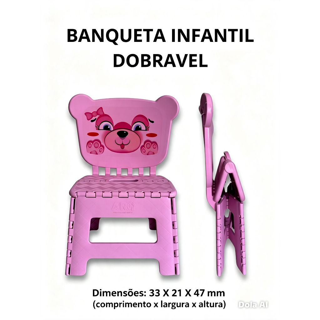 Banqueta Infantil Dobrável Com Encosto Ursinho Portátil Resitente — imagem 2 de 2