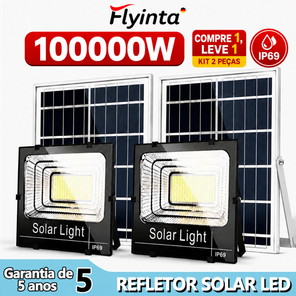Flyinta Lâmpada Solar Refletor Led 100000W Placa 20X Luz De Led IP69 à Prova D'Água Externas