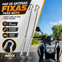 KIT PAR ANTENA FIXA CORTA LINHA PIPA FIXAÇÃO RETROVISOR MOTO FIXA INOX