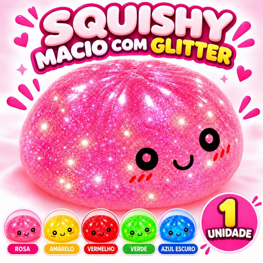 Squishy Dumpling com Glitter 8,5 cm Bolinho Macio com Pote Temático Brinquedo de Apertar Brinquedo Sensorial