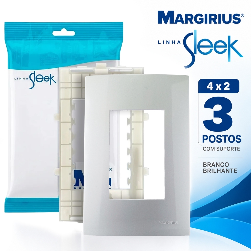 Placa Espelho 4×2 para 3 Módulos Juntos Linha Sleek MarGirius