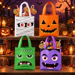 Sacola de Plástico de Halloween em 4 modelos - 19x20x9cm | Festas, Lembrancinhas, Doces, Travessuras, Dia das Bruxas
