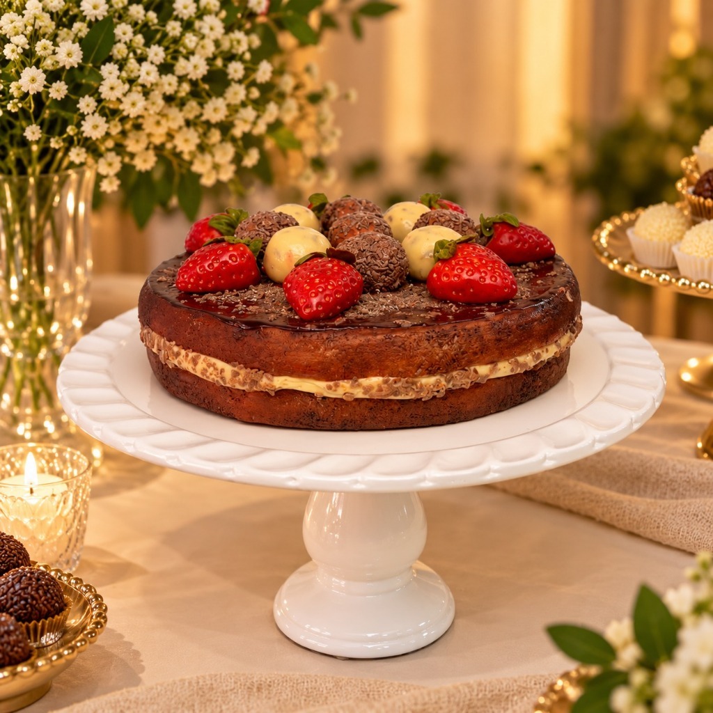 Boleira Cerâmica G para Decoração de Festas Casamento Mesa de Bolo Tortas Brigadeiros Doces
