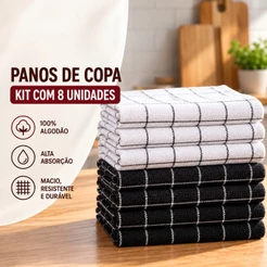 Kit 8 Pano de Prato Grande Copa Atoalhado Felpudo Cozinha 40x65cm 100% Algodão Branco Jolitex
