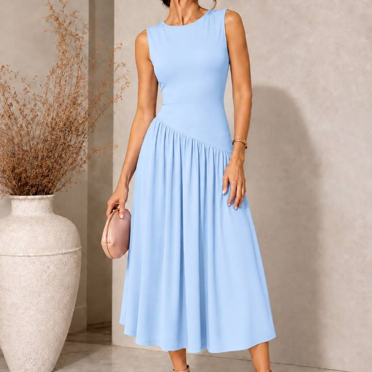 Vestido Midi Feminino  Casual Elegante Confortavel Assimetrico