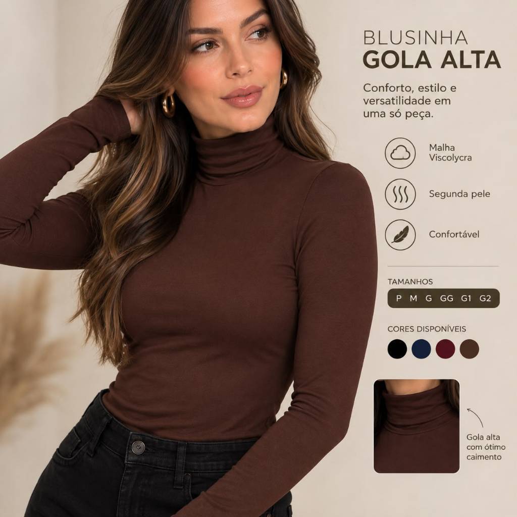 Blusa Feminina Manga Longa Viscolycra Segunda Pele Básica Inverno Cacharrel Confortável