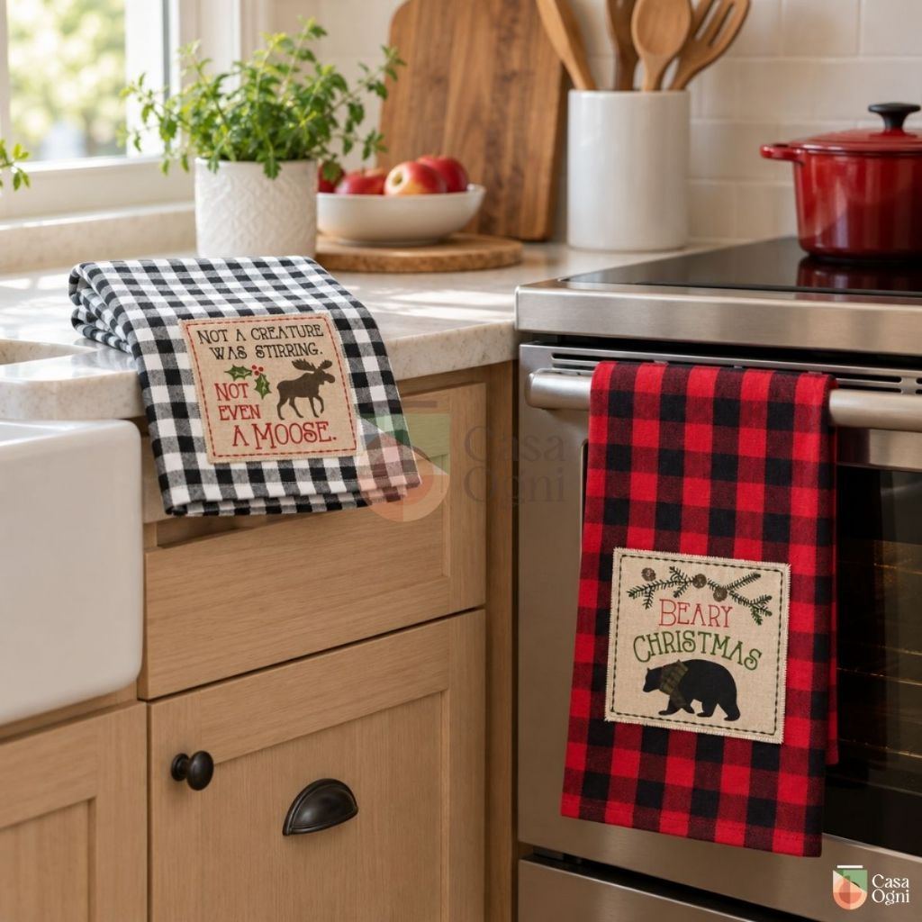 Kit 2 Panos De Prato de Natal Algodão Natalino Xadrez Preto Vermelho Decoração Copa Cozinha