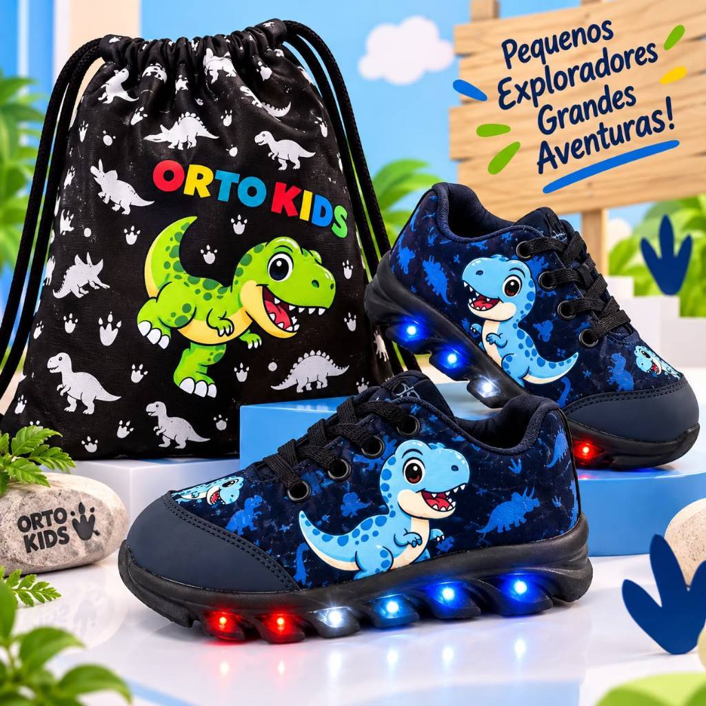 Tenis Infantil Led Dino T-REX Menino com Luizinha DINOSSAURO Envio Imediato lançamento !!! PRETO AZUL VERDE PROMOCAO
