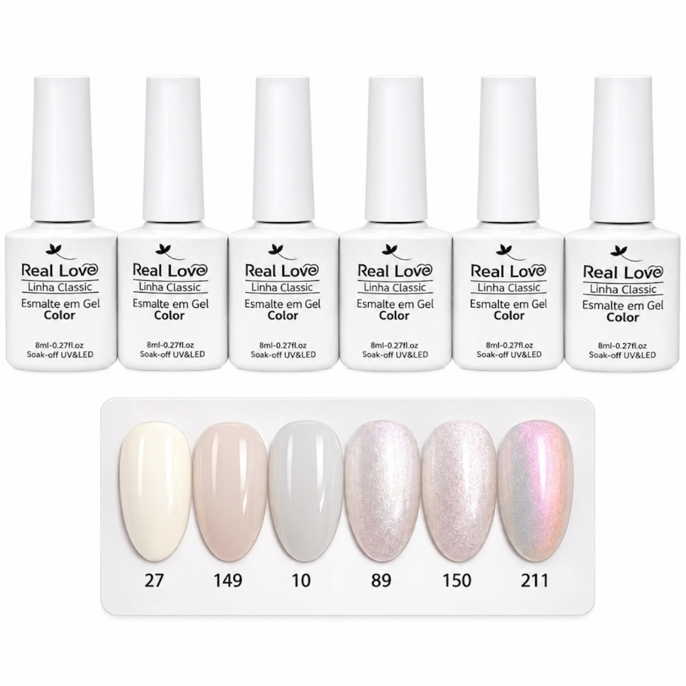 Kit Francesinha Esmaltes em Gel Tons de Branco Linha Classic Real Love 8ml
