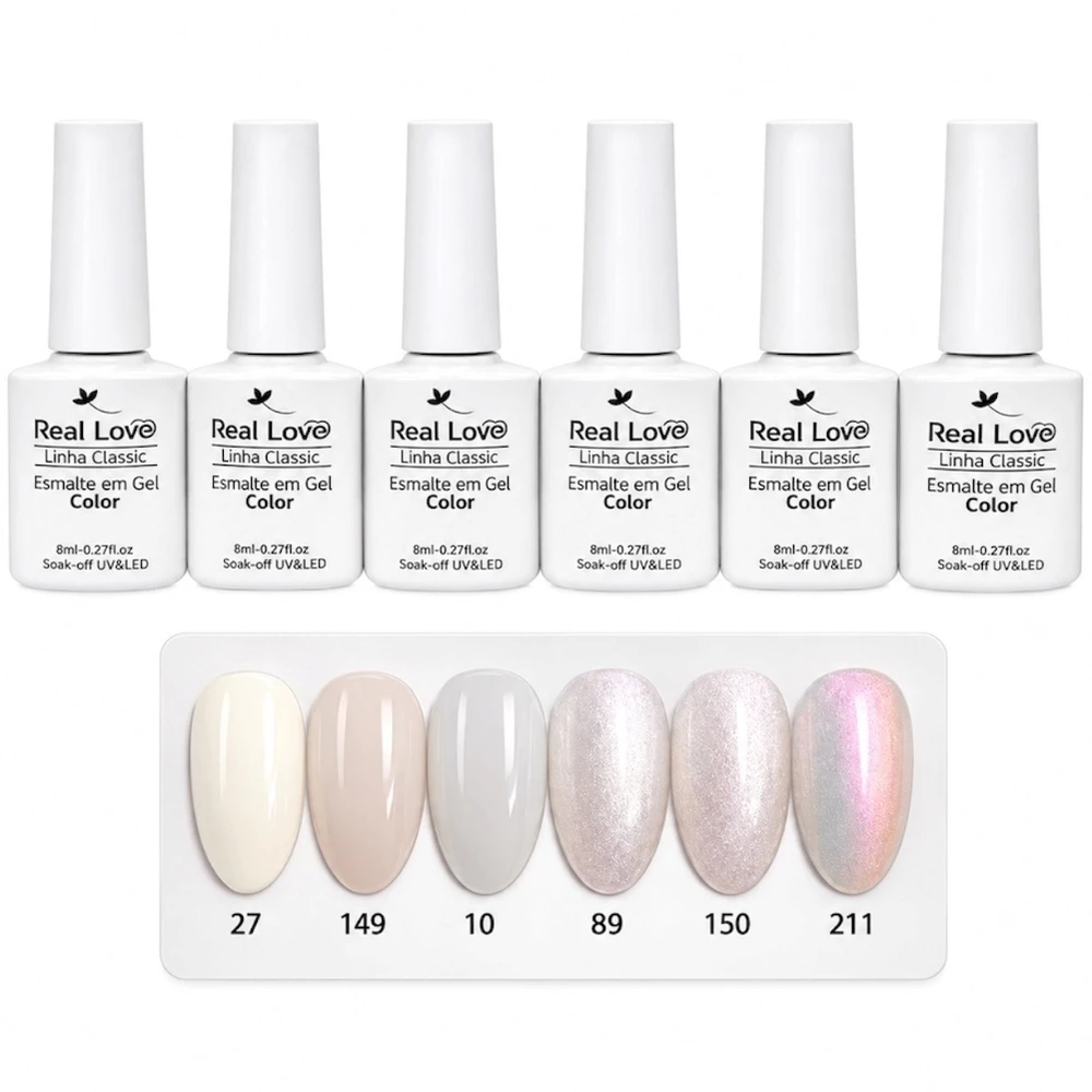 Kit Francesinha Esmaltes em Gel Tons de Branco Linha Classic Real Love 8ml