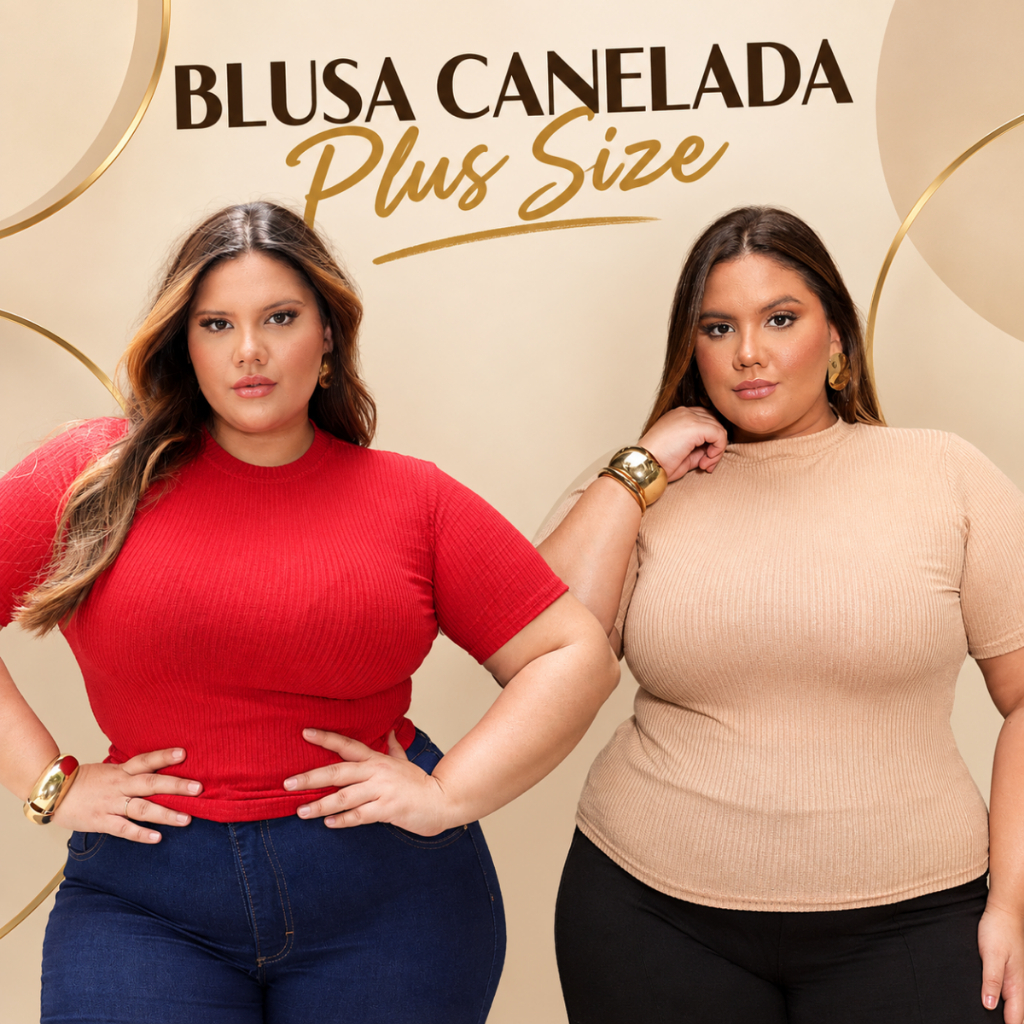 Blusa Feminina Plus size  Canelada Gola Alta Camiseta Premium Estilosa Malha Elegante Festa Verão