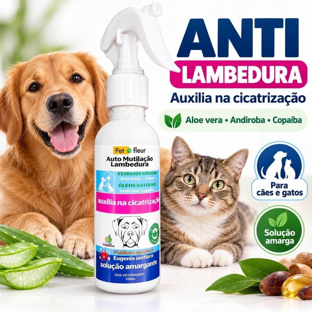 Educador Anti Mutilação Lambedura Cicatrizante Pet Natural Caes Gatos - Envio Imediato