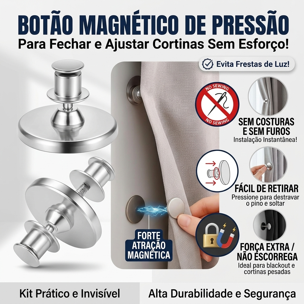 Prendedor Magnético para Cortina Sem Furos, Fácil Instalação, Alta Fixação