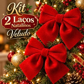 Kit Laço Vermelho Veludo Grande 15 cm Natal Árvore Decoração Natalino Dourado Premium de Luxo