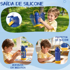 MODUS Garrafa Térmica Infantil Inox 420ml com Canudo, Antivazamento, Cores Exclusivas - Com Adesivos