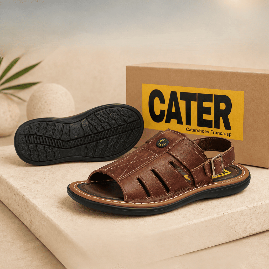 Sandália Masculina Franciscana Couro Legítimo com Fivela Antiderrapante Confortável Cater 37 ao 44