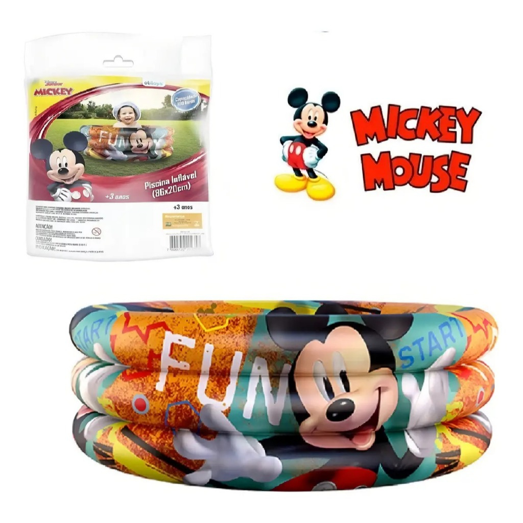 Piscina Inflável Infantil Mickey 100 Litros 86cm Etitoys