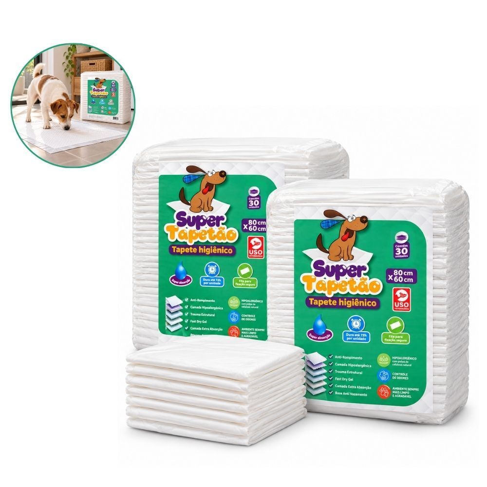 Tapete Higiênico Cachorro Super Tapetão 80x60 Kit 60 Unidades Super Absorvente Antivazamento