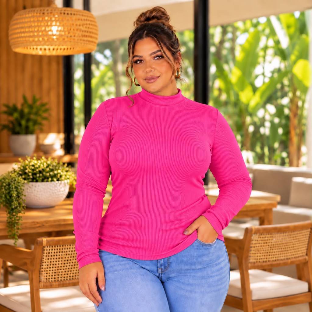 Roupa de frio feminina plus size estilosa casual gola redonda blusa feminina tamanho maior moderna canelada inverno