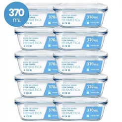 Kit 10 Pote Vidro Hermético Marmita 370ml Micro-ondas Freezer Forno Organização Geladeira