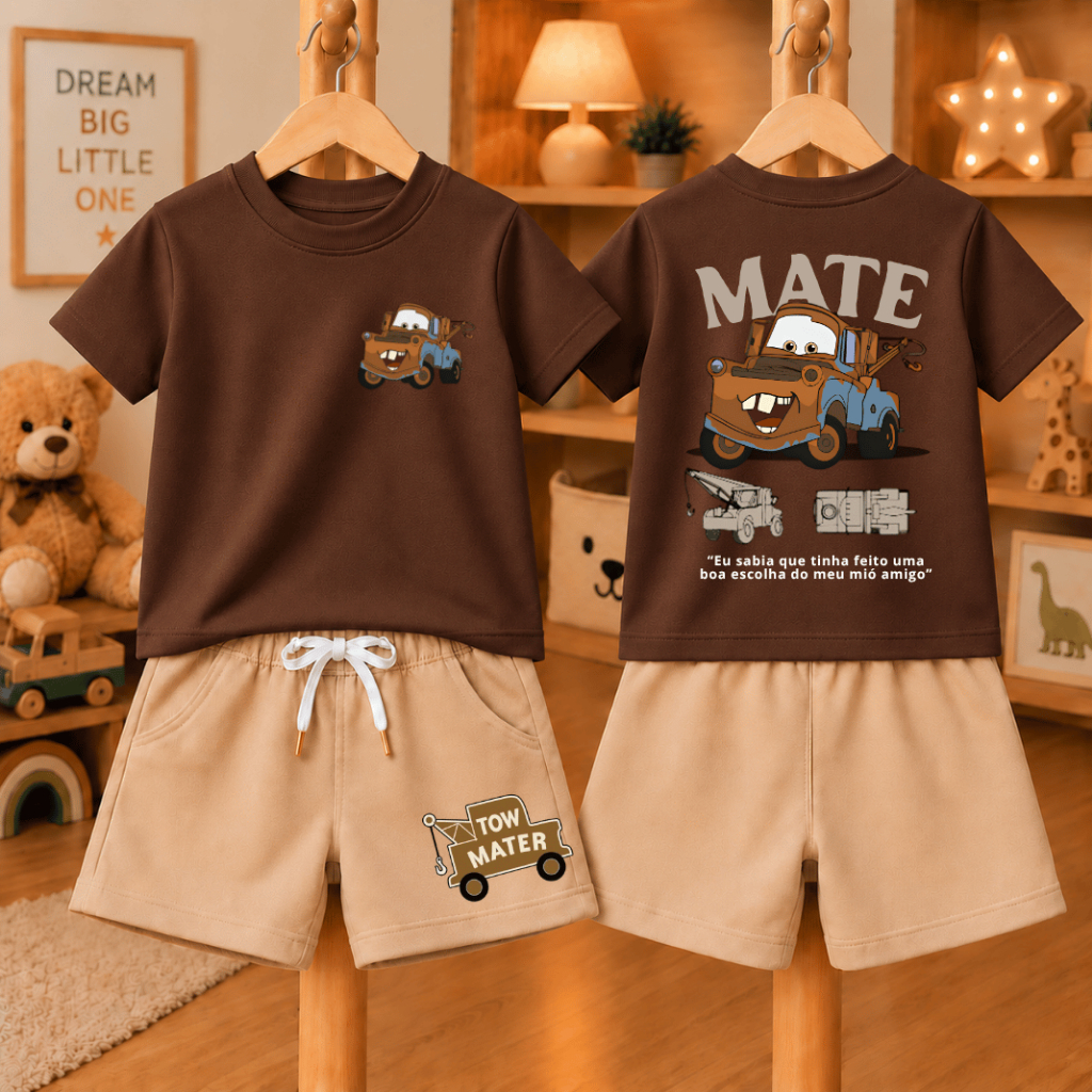Conjunto Mate Infantil Juvenil Para Crianças Estilosas -  Camiseta 100% Algodão e Short Moletinho  -  Conjunto de Verão