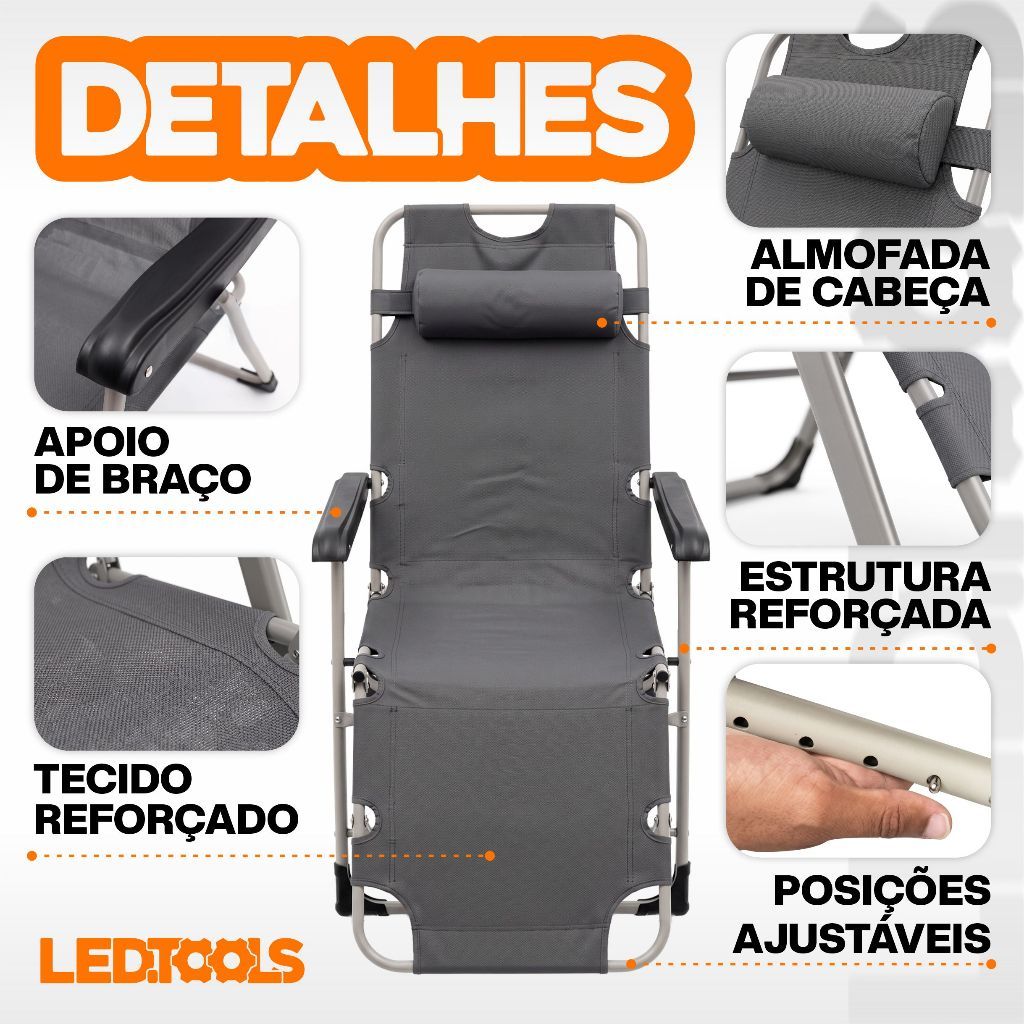 Cadeira Espreguiçadeira Dobrável Reclinável Nakasaki 120kg Praia Piscina Jardim Camping 3 Posições — imagem 2 de 2